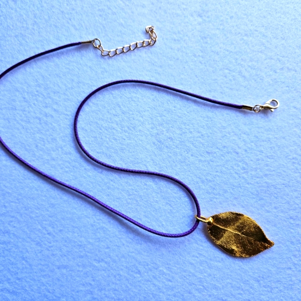 Pendant Necklace Golden Leaf Real Genuine Leaf Metal Gold Platet 24K
